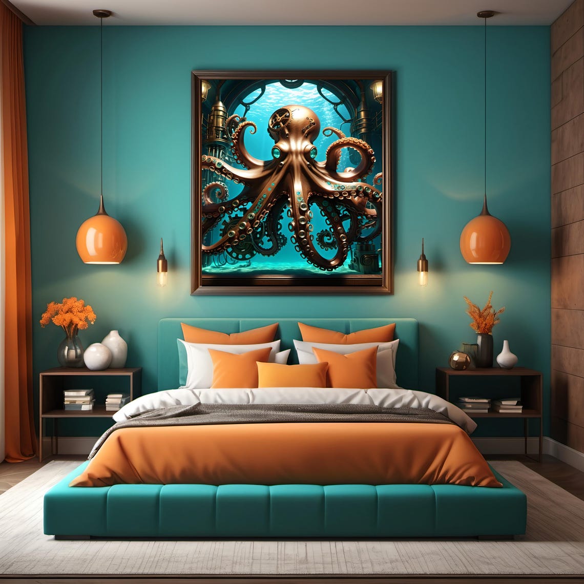 Steampunk Copper Octopus Deep Underwater In Vintage Submarine Print - Image 3