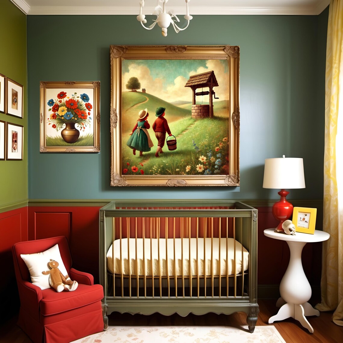 Jack And Jill Nursery Rhyme Hilltop Well Scene Vintage Art Poster - Image 3