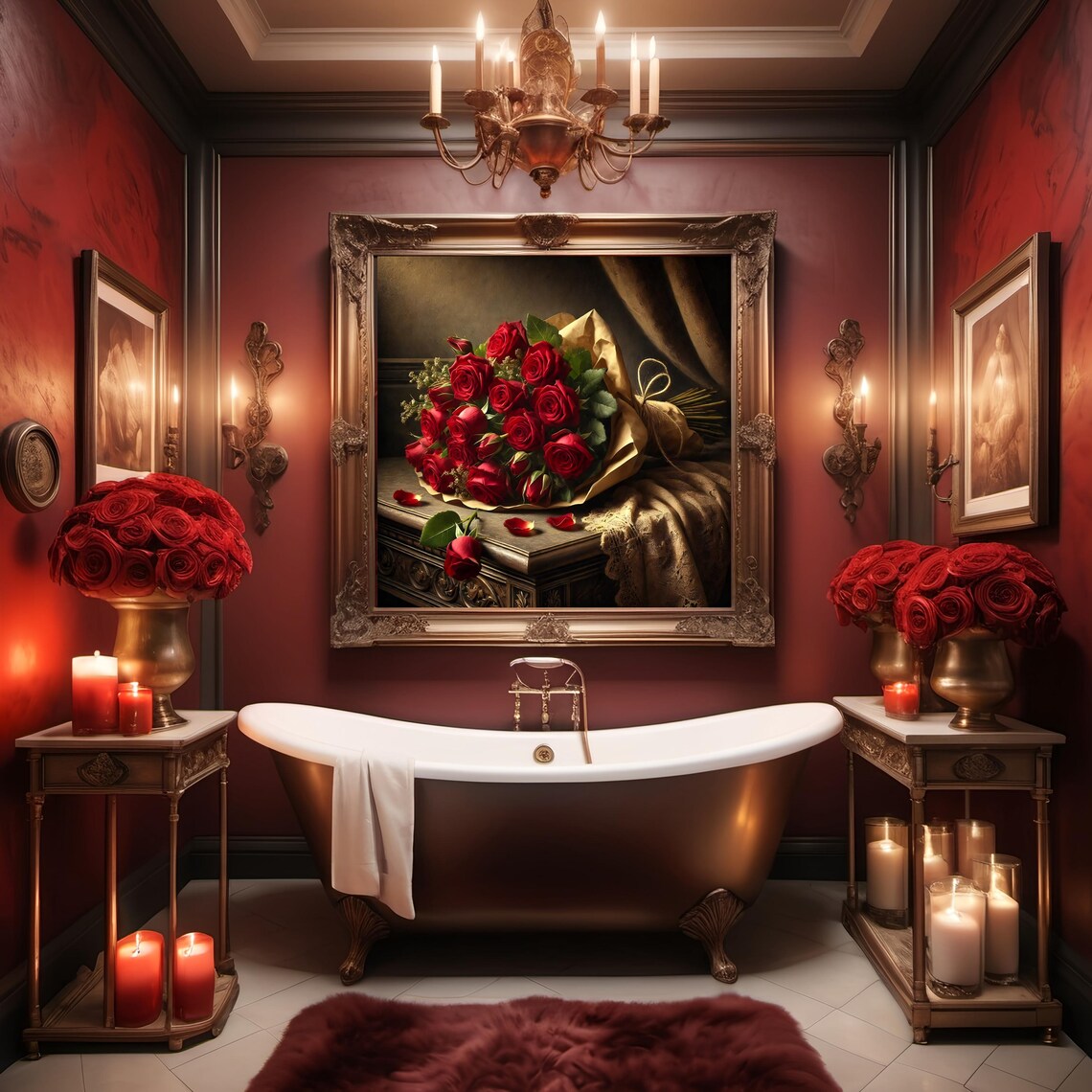 Romantic Red Rose Bouquet in Kraft Paper Vintage Floral Wall Art - Image 2