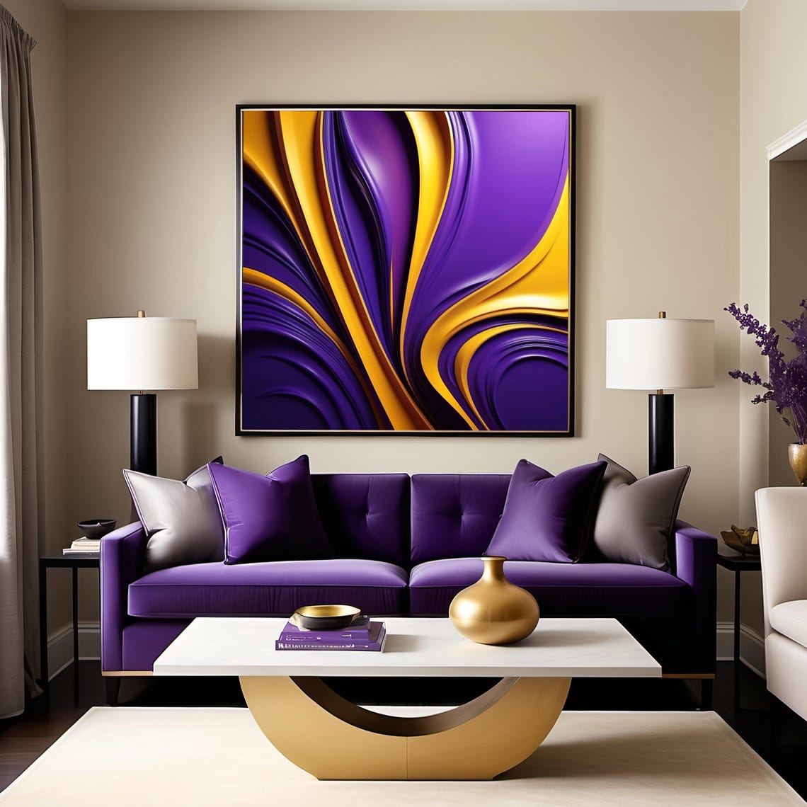 Yellow And Purple Abstract Bold Modern Wall Art Sophisticated Home Decor Vibrant Patterns Textures For Office - Image 3