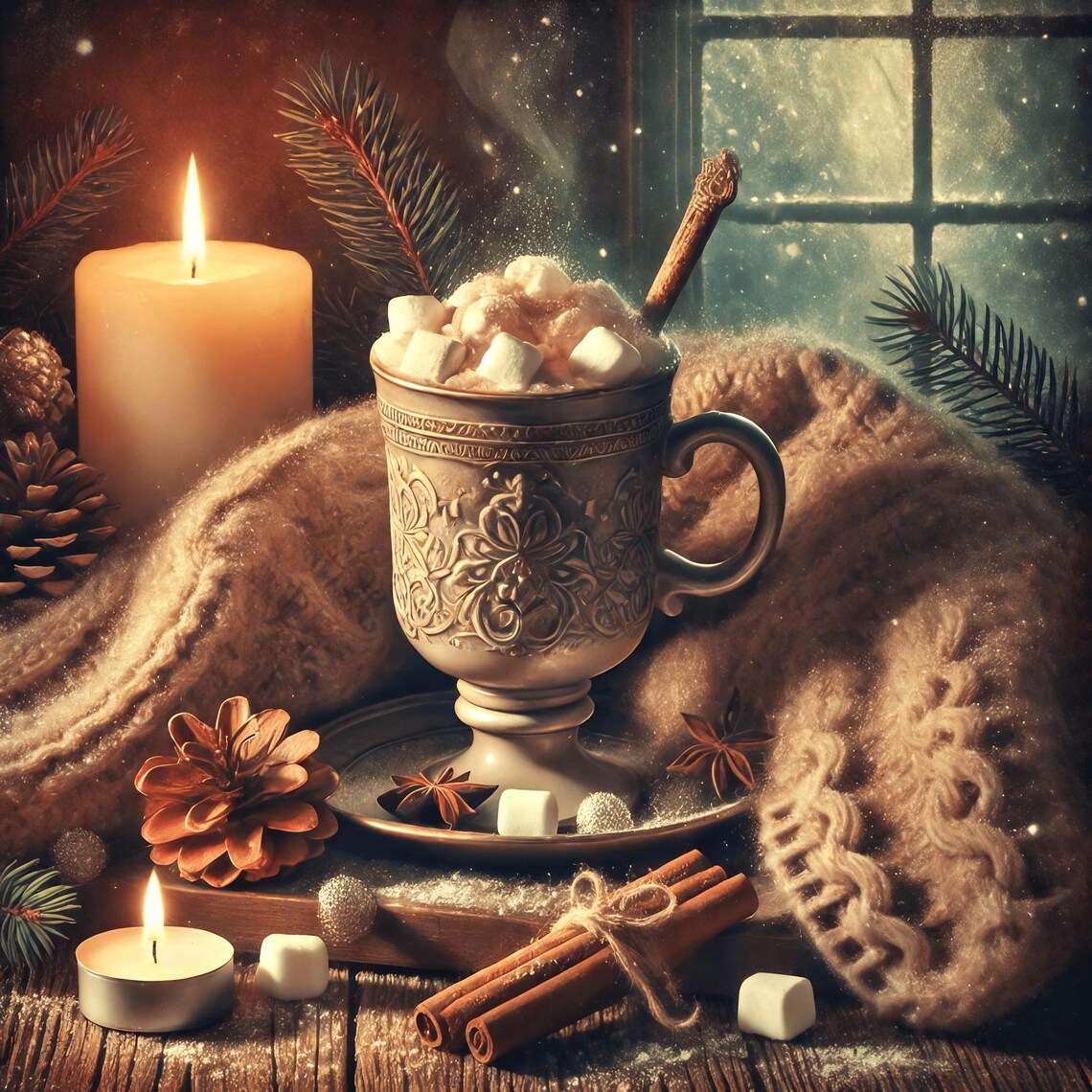 Hot Cocoa Vintage Holiday Art Print, Rustic Winter - Image 3