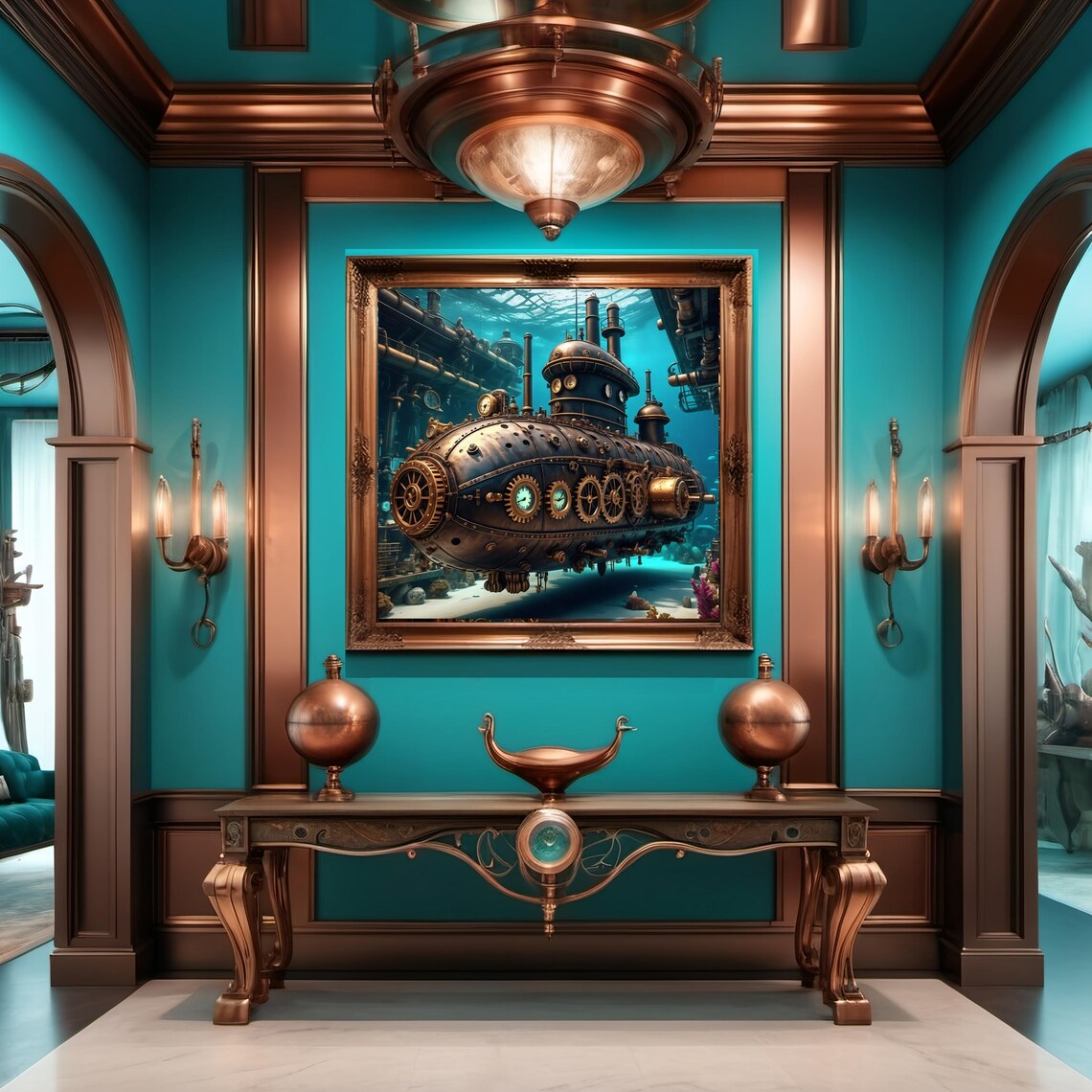 Steampunk Submarine Wall Art Vintage Nautical Print Underwater Industrial Decor Sci Fi Steampunk Art Lover Gift Idea - Image 3