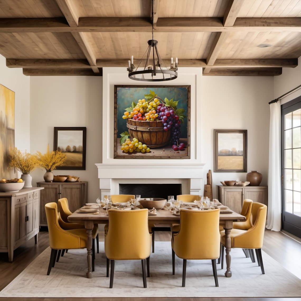 Rustic Grape Still Life Art Oil Painting Style Grapes Farmhouse Wall Decor Kitchen Vineyard Fruit Artwork - Image 2