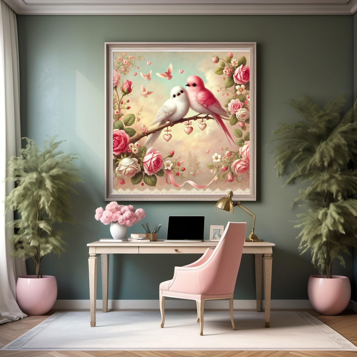 Romantic Lovebirds Vintage Valentine Art Print - Image 2