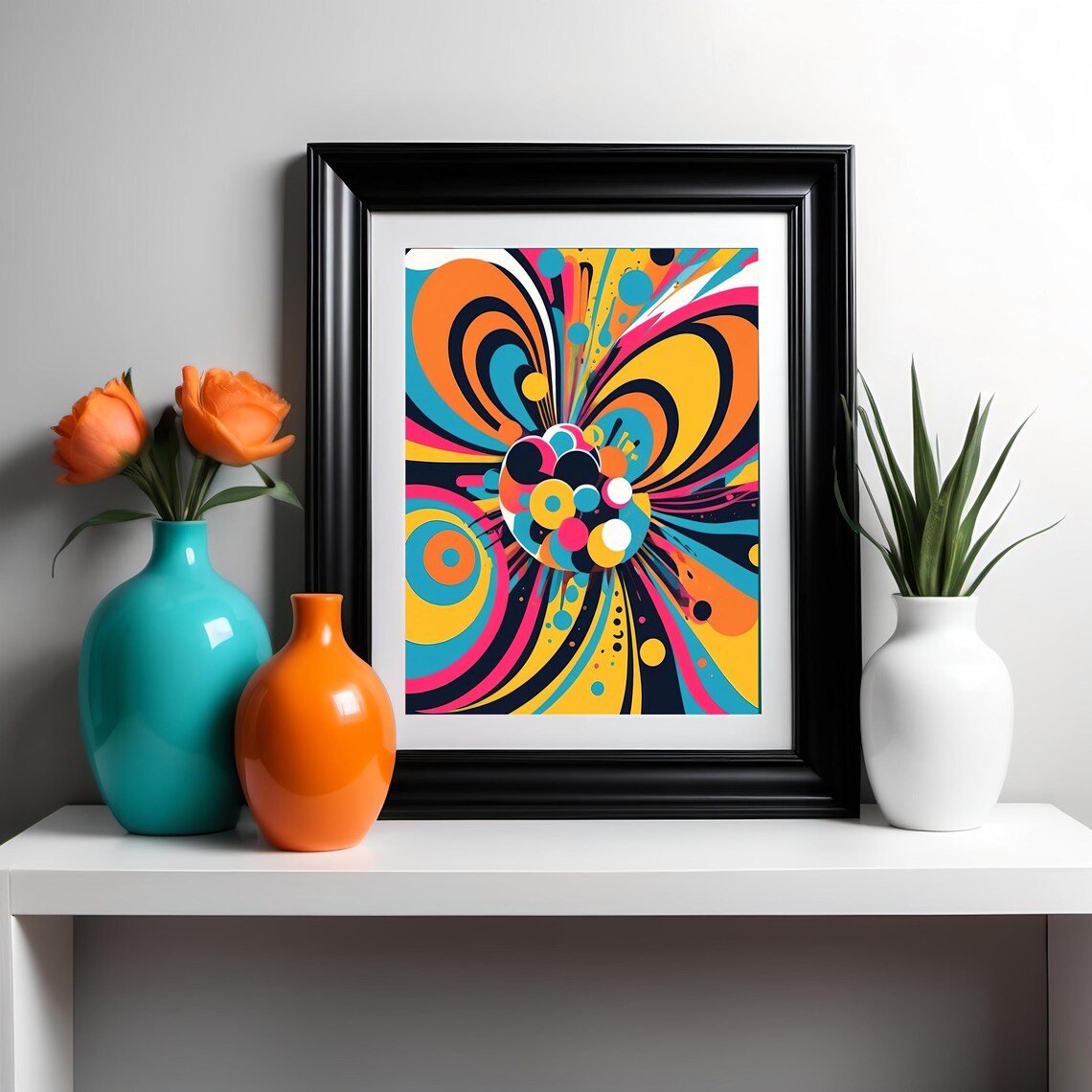 Abstract Pop Art Vibrant Swirl Flower Psychedelic Modern Decor Poster - Image 3