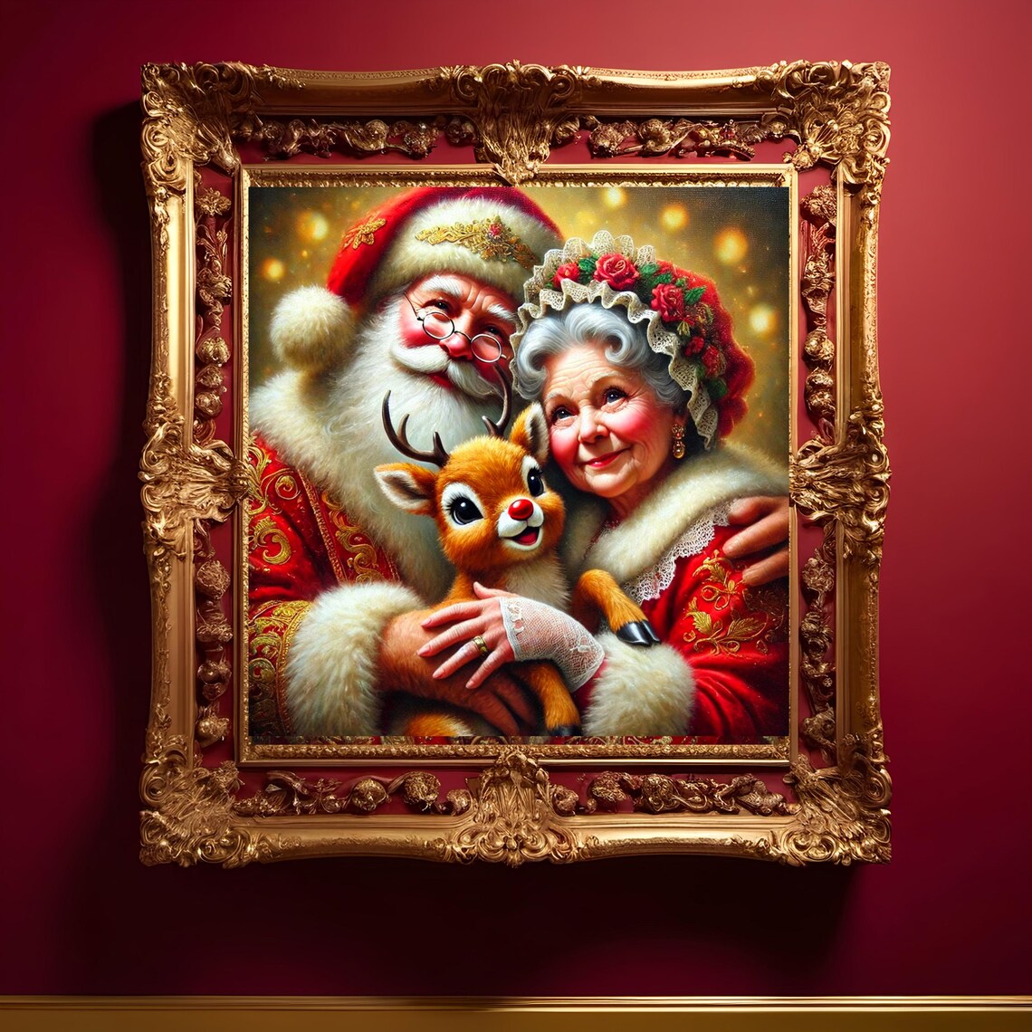 Santa, Mrs. Claus and Rudolph Holiday Art Print - Image 3