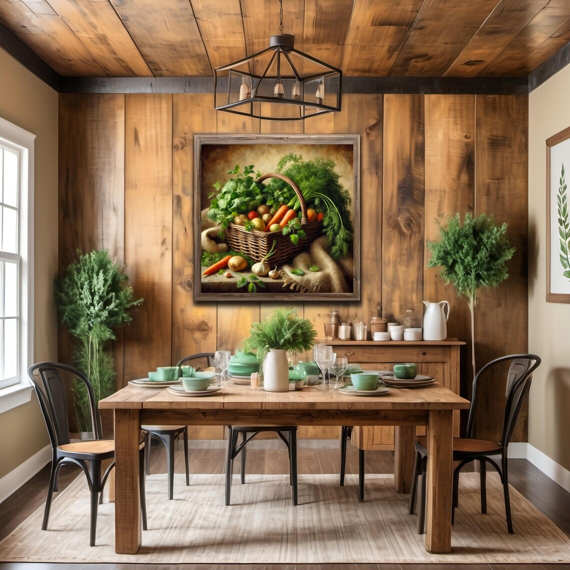 Vintage Wicker Basket Overflowing with Fresh Vegetables Wall Art - Image 2