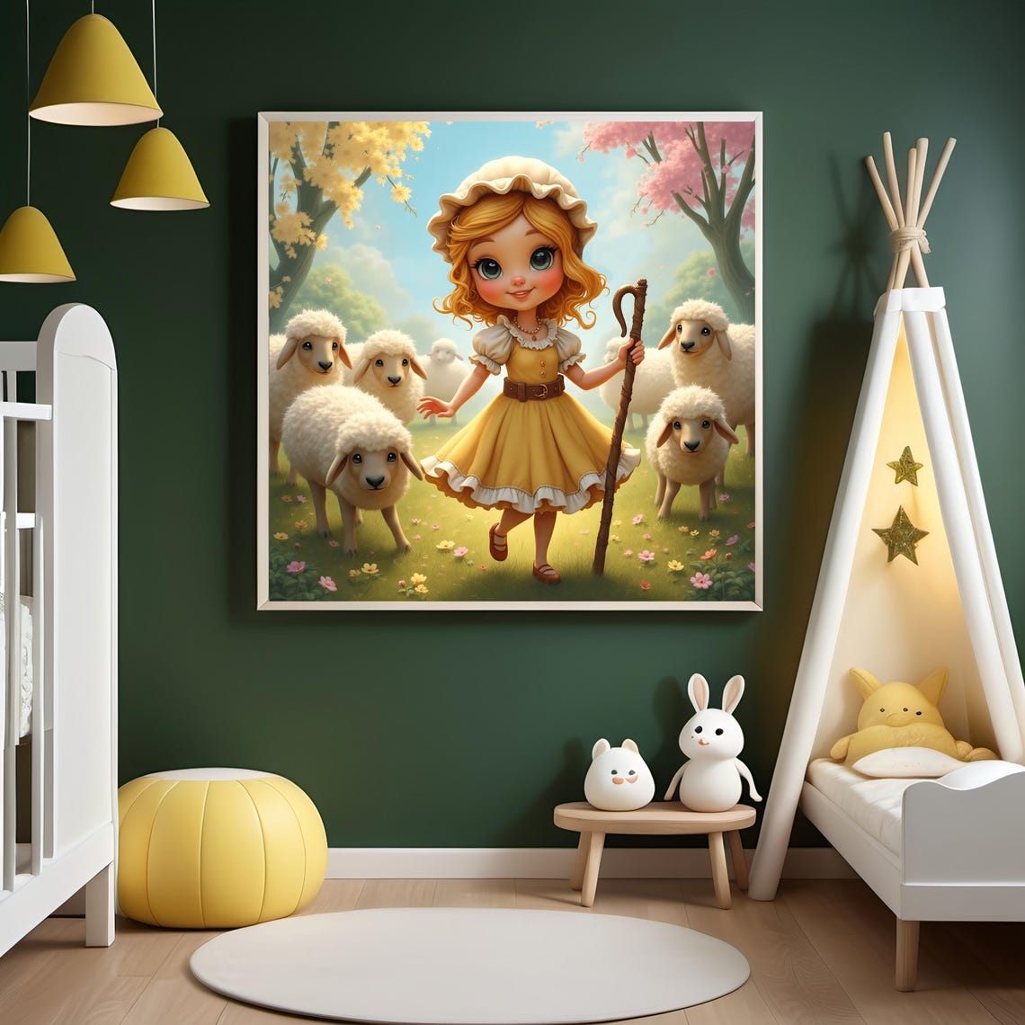 Little Bo Peep Sweet Shepherdess With White Sheep Spring Art Poster - Image 3