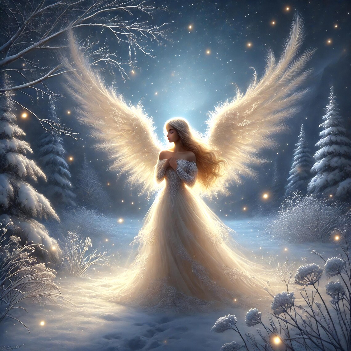 Victorian Angel in Winter Wonderland, Art Print