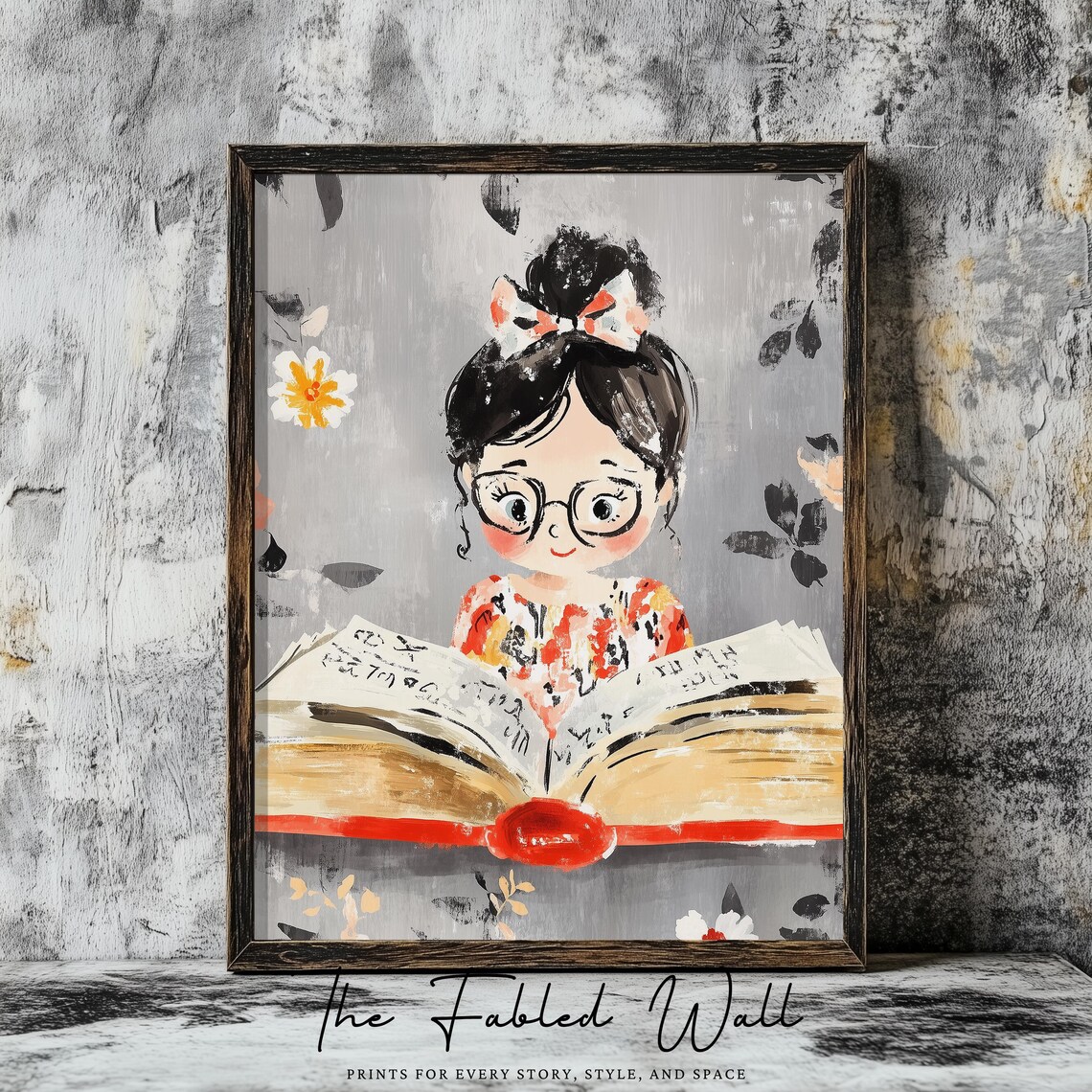 Bookish Girl Reading, Whimsical Floral Academia