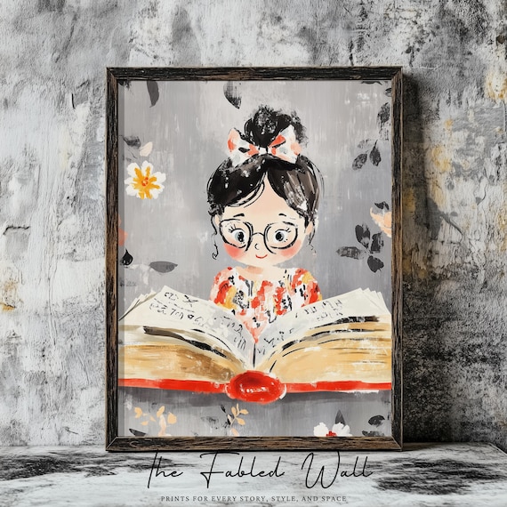 Bookish Girl Reading, Whimsical Floral Academia