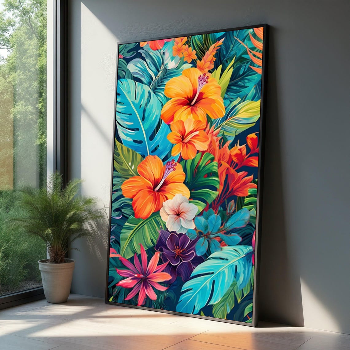 Vibrant Tropical Hibiscus Flowers Exotic Botanical Pattern Art Poster