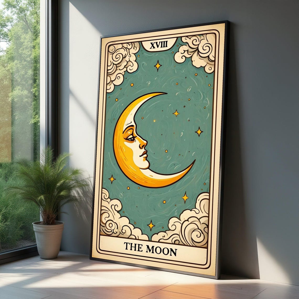 The Moon Tarot Card Canvas Vintage Art Print Celestial Wall Decor Mystical Astrology Home Spiritual