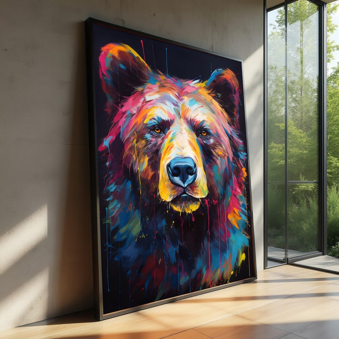 Vibrant Colorful Bear Portrait Wall Art Print