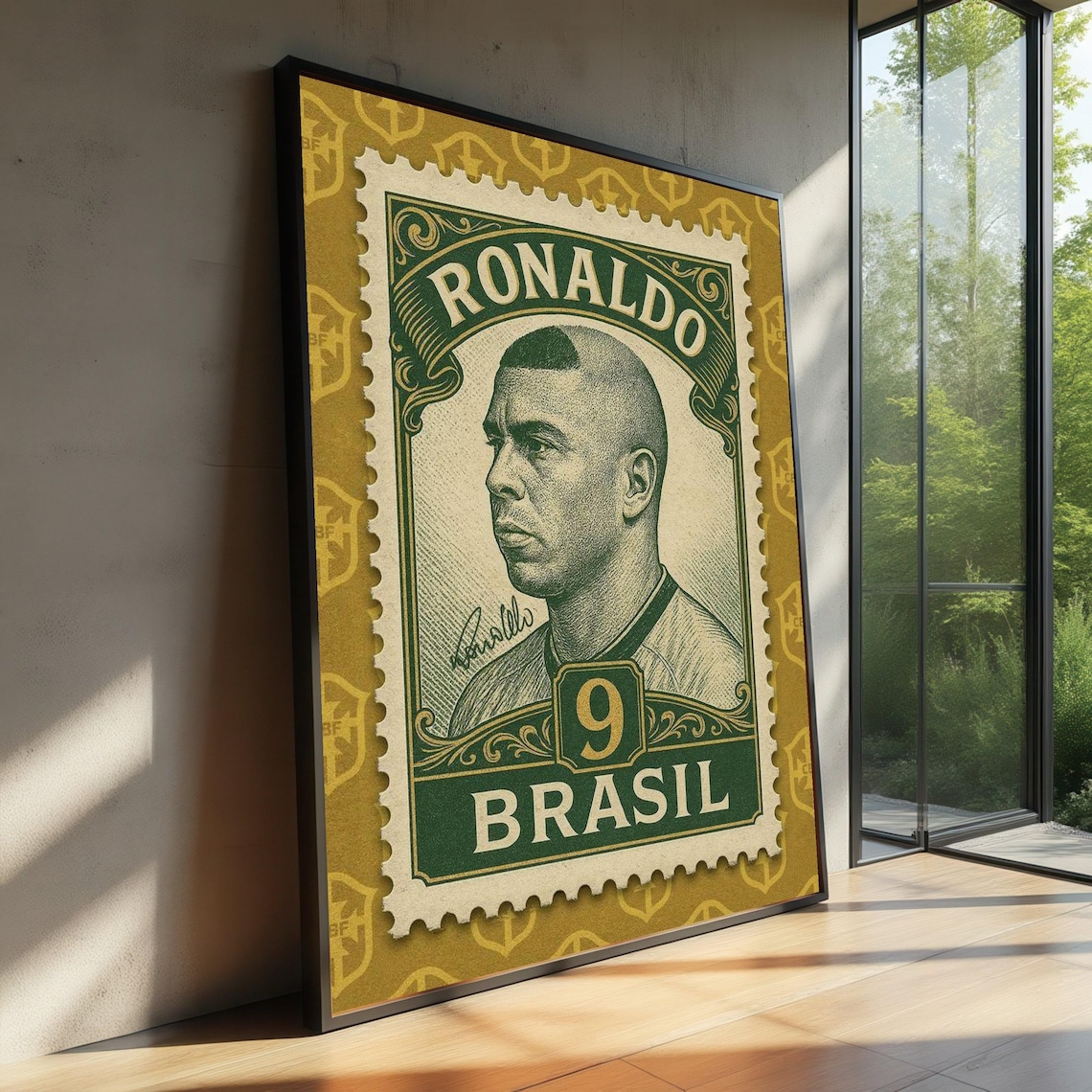 Ronaldo Vintage Stamp Style Art Print, Football Legend