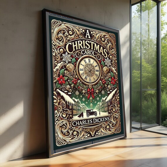 A Christmas Carol Charles Dickens Ornate Vintage Book Cover Art Poster