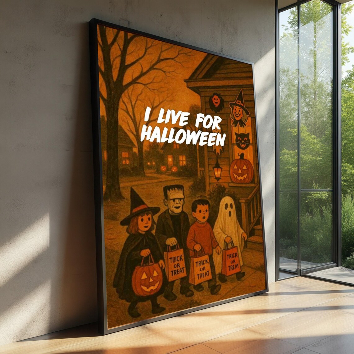 Halloween Kids Trick Or Treat Vintage Art Print