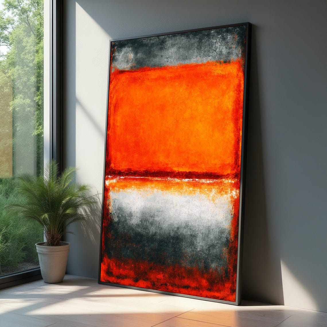 Bold Orange Gray Abstract Color Blocks Modern Statement Wall Art