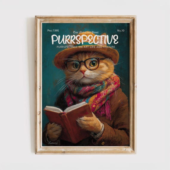 Purrspective Magazine Cover Print Funny Cat Poster Author Gift For Lover