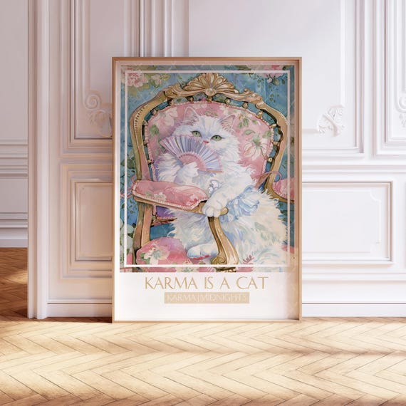 Karma Is A Cat Song Poster, Watercolor Art Print