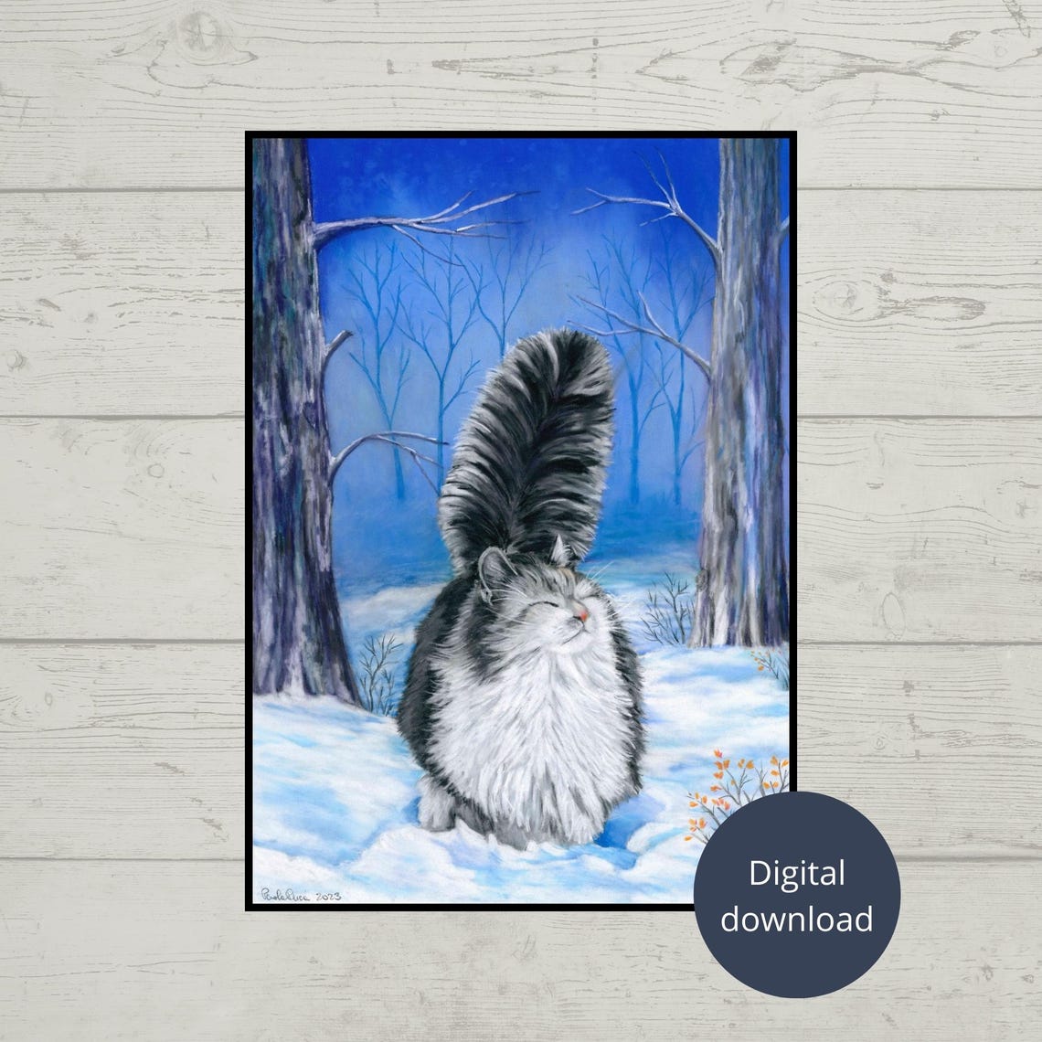 Fluffy Cat Sitting In Snowy Winter Forest Holiday Decor Poster
