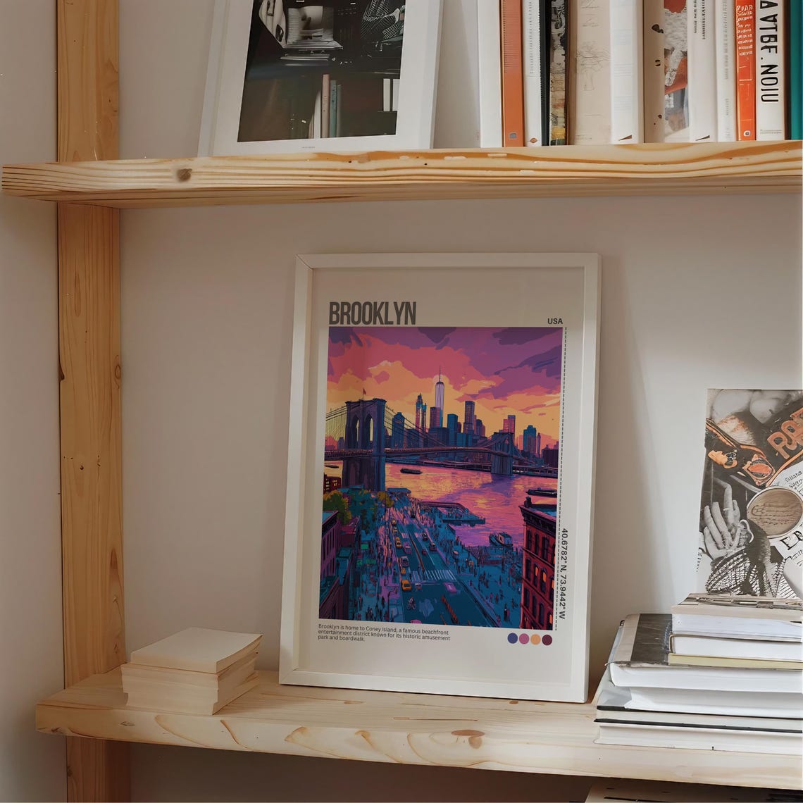 Brooklyn Bridge Manhattan Skyline Sunset Pink Clouds NYC Poster - Image 2