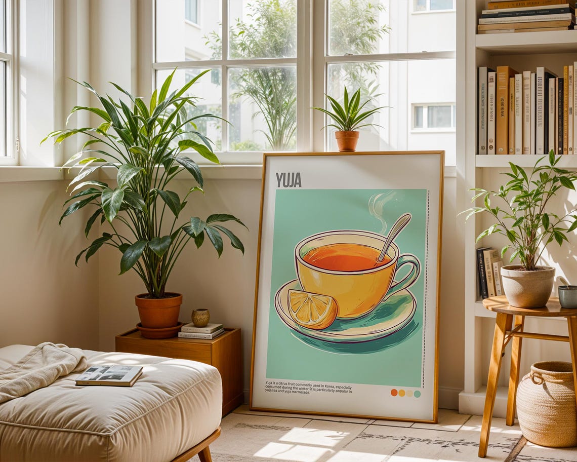 Yuja Korean Citrus Tea Cup Yellow Minimalist Kitchen Art Poster - Image 4