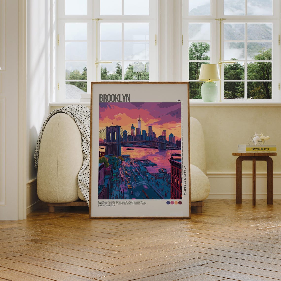 Brooklyn Bridge Manhattan Skyline Sunset Pink Clouds NYC Poster - Image 7