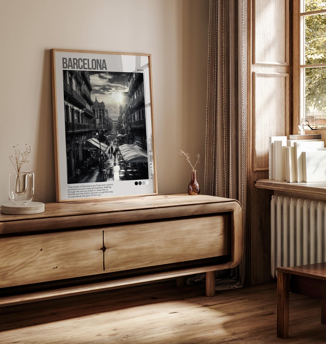 Barcelona Spain La Rambla Street Cafe Black White Photo Poster - Image 6