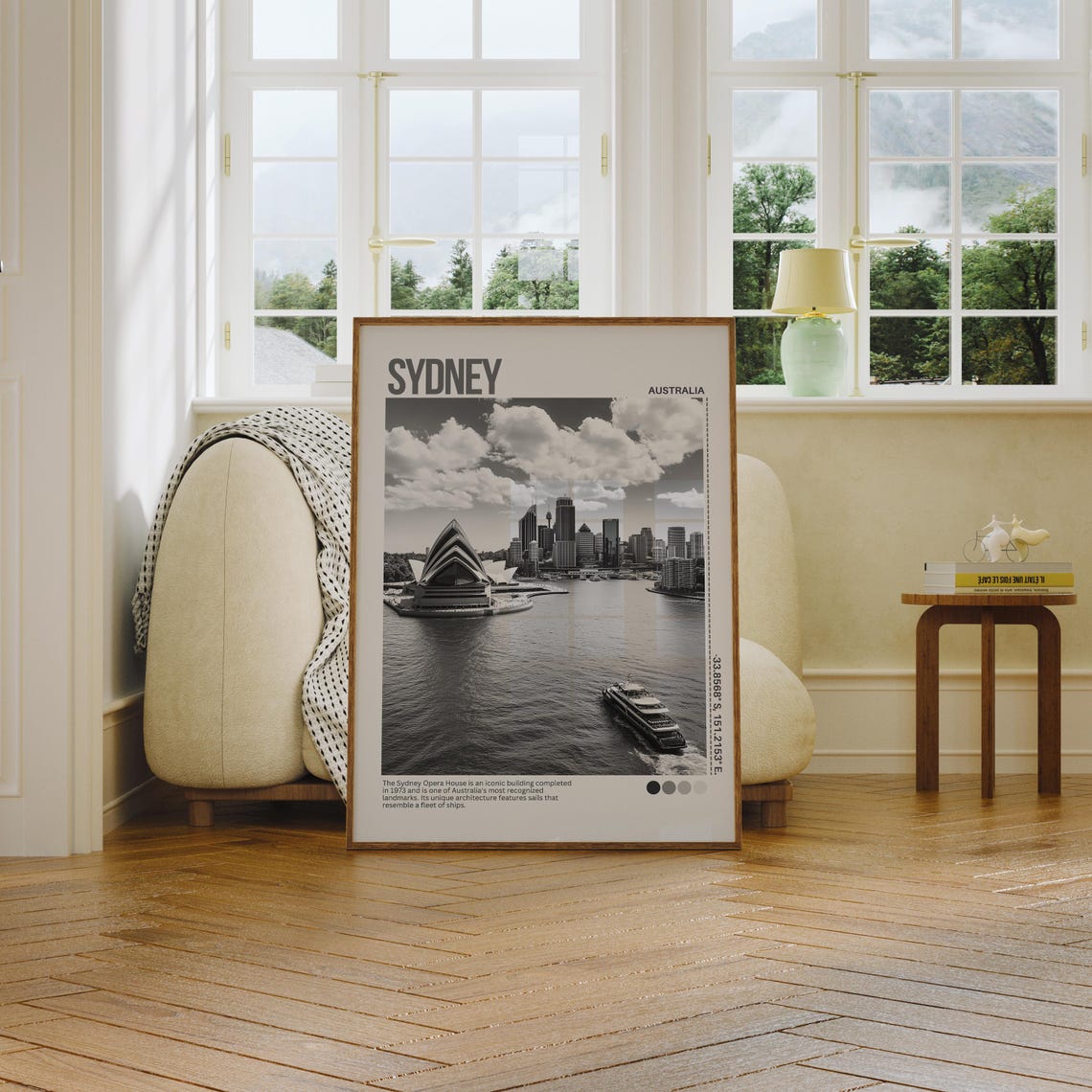 Sydney Australia Opera House Harbour Black White Photo Poster - Image 3