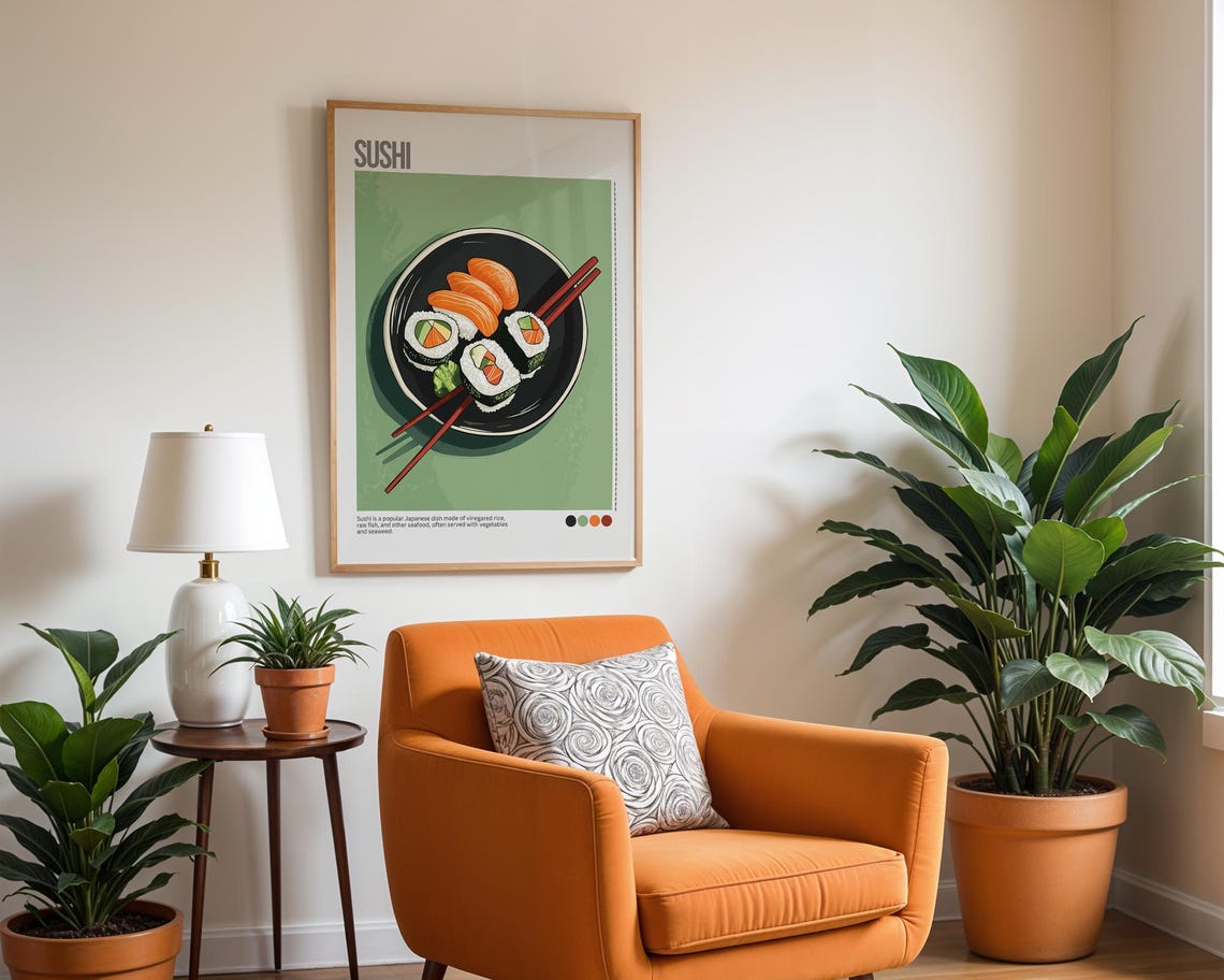 Sushi Salmon Nigiri Maki Rolls Japanese Food Illustrated Poster - Image 4