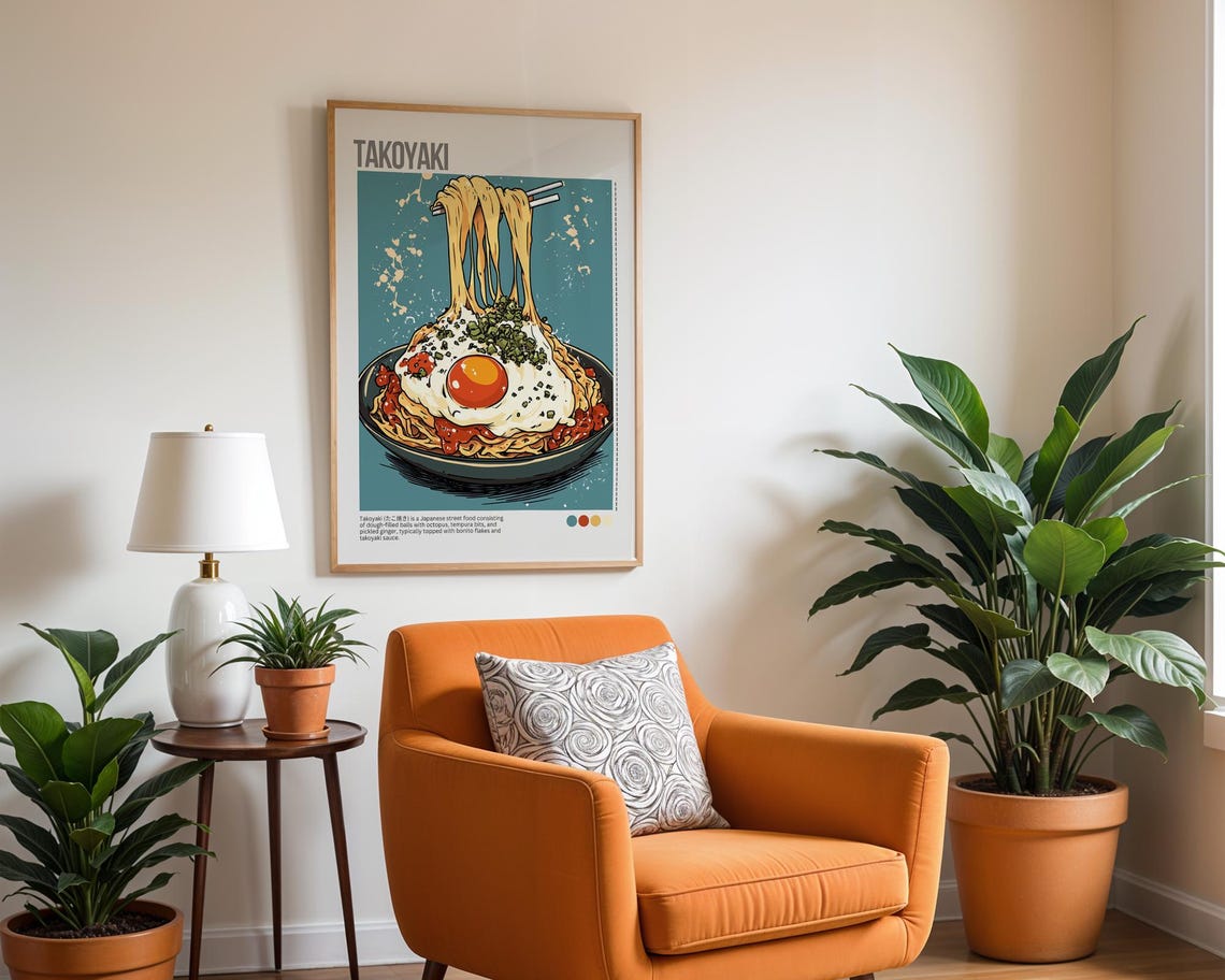 Japanese Sushi Food Illustrated Art Print Takoyaki Food Gift For Lover Poster Japanese Cuisine Wall Art Sushi Poster Takoyaki Poster - Image 2