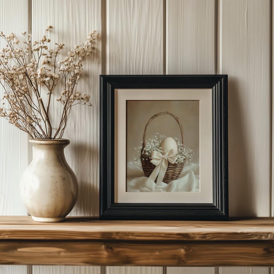 Rustic Wicker Easter Basket Egg Baby Breath Ivory Bow Poster - Image 4