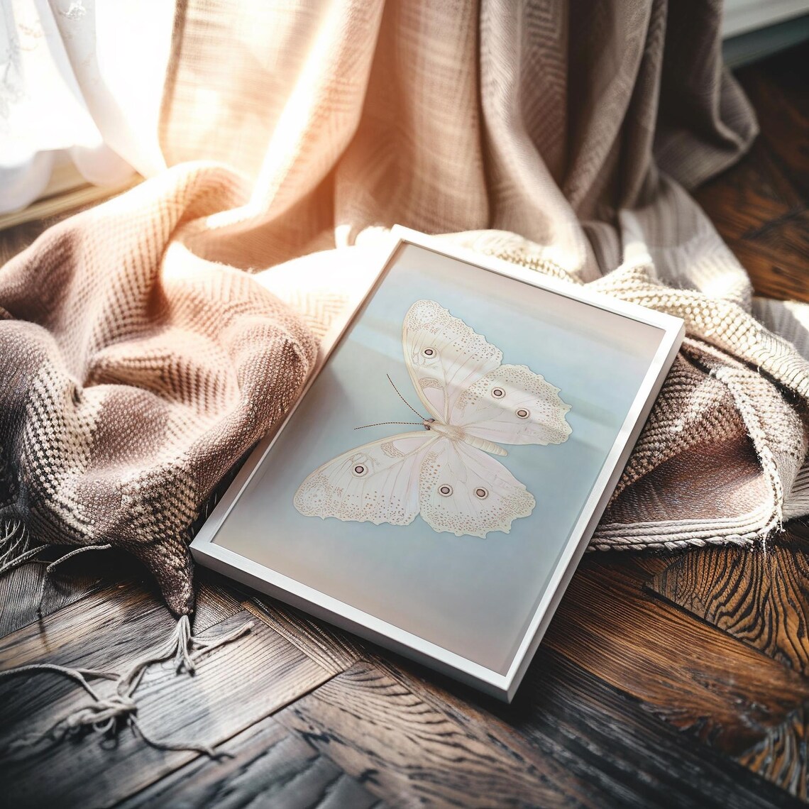 White Butterfly Specimen On Pale Blue Vintage Insect Art Poster - Image 5