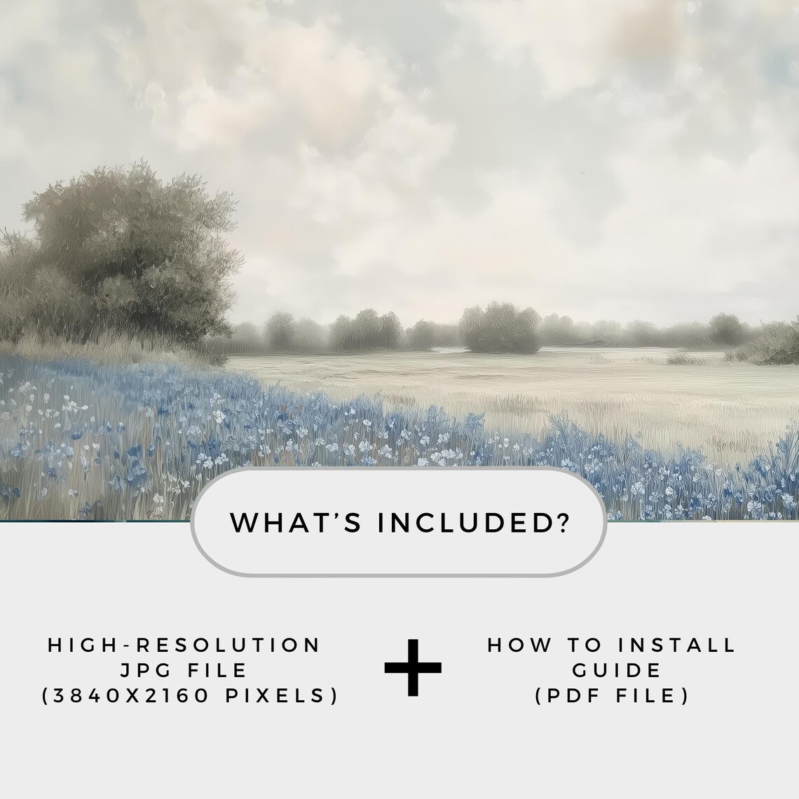 Blue Wildflower Field Panoramic Landscape Misty Sky Art Print - Image 4