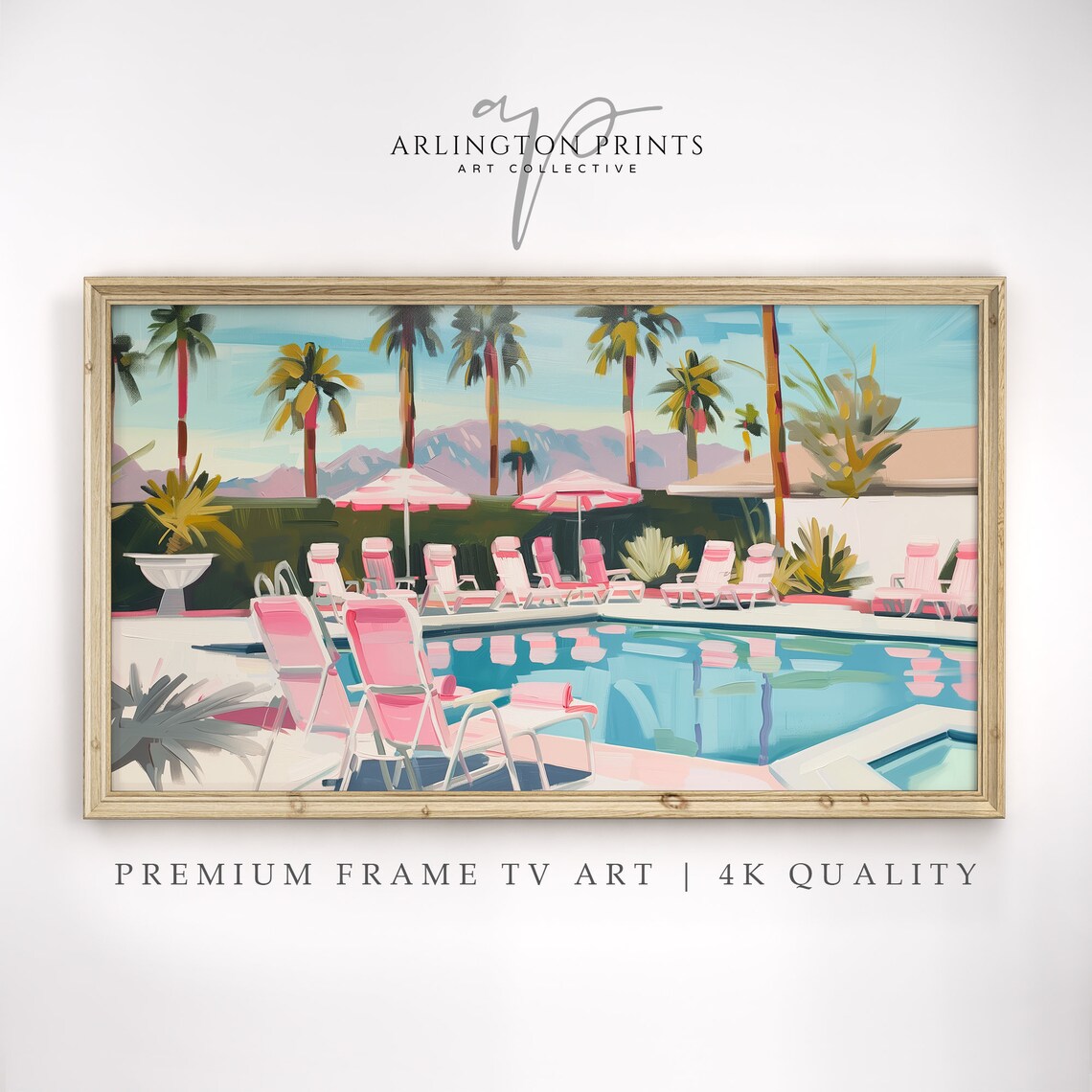 Retro Palm Springs Pool Pink Loungers Mid Century Resort Art Print