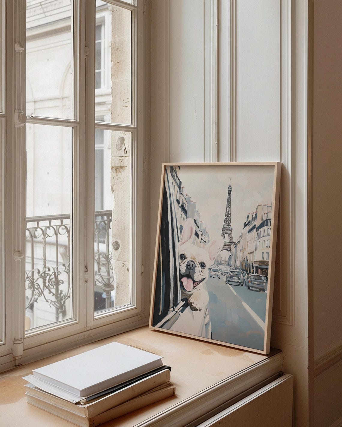 French Bulldog in Paris Car Window Eiffel Tower Cute Dog Poster - Image 3