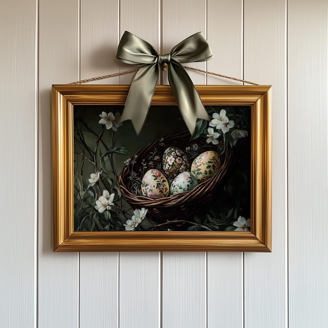 Floral Easter Eggs In Wicker Basket With White Blossoms Poster - Image 4