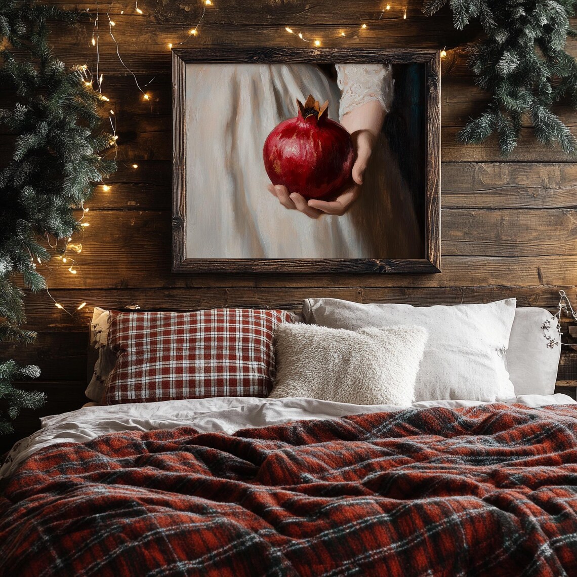 Hand Holding Red Pomegranate Vintage Fruit Oil Painting Poster - Image 2