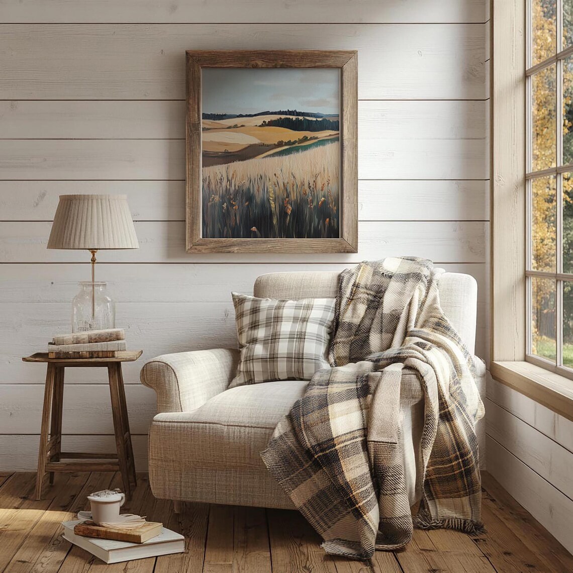 Autumn Field Golden Hills Moody Landscape Vintage Farmhouse Poster - Image 3