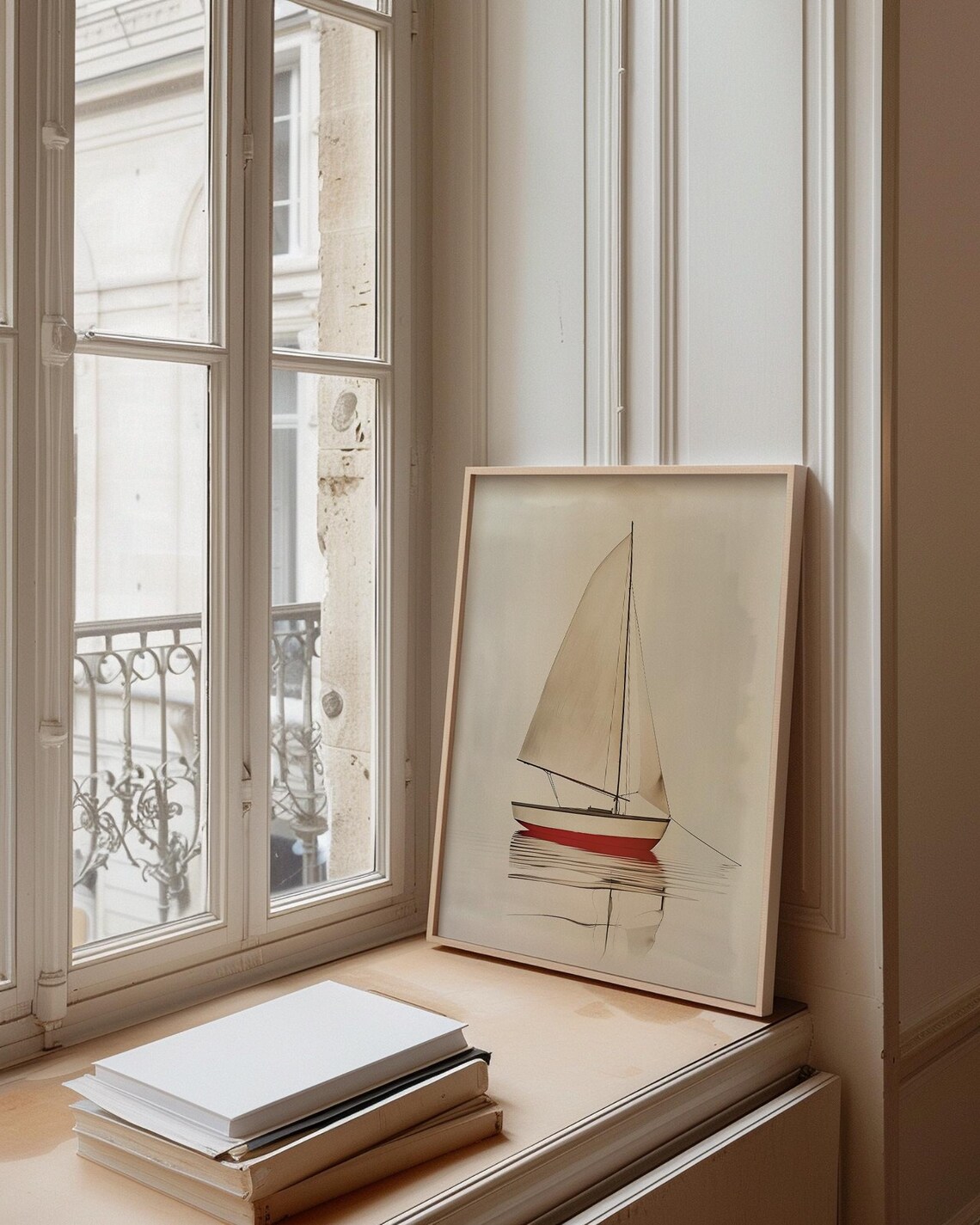 Vintage Coastal Sailboat Print, Neutral Nautical Decor - Image 2