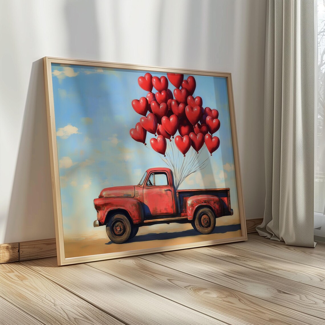 Cute Vintage Red Truck With Heart Balloons Valentines Day Poster - Image 5