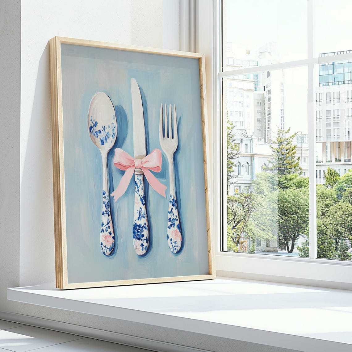 Spoon Knife Fork Floral Porcelain Pink Bow Kitchen Art Print - Image 5