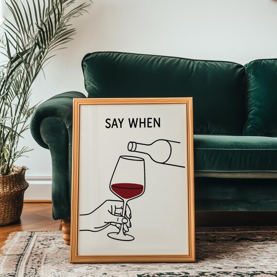 Funny Wine Glass, Modern Minimalist Kitchen Art Print