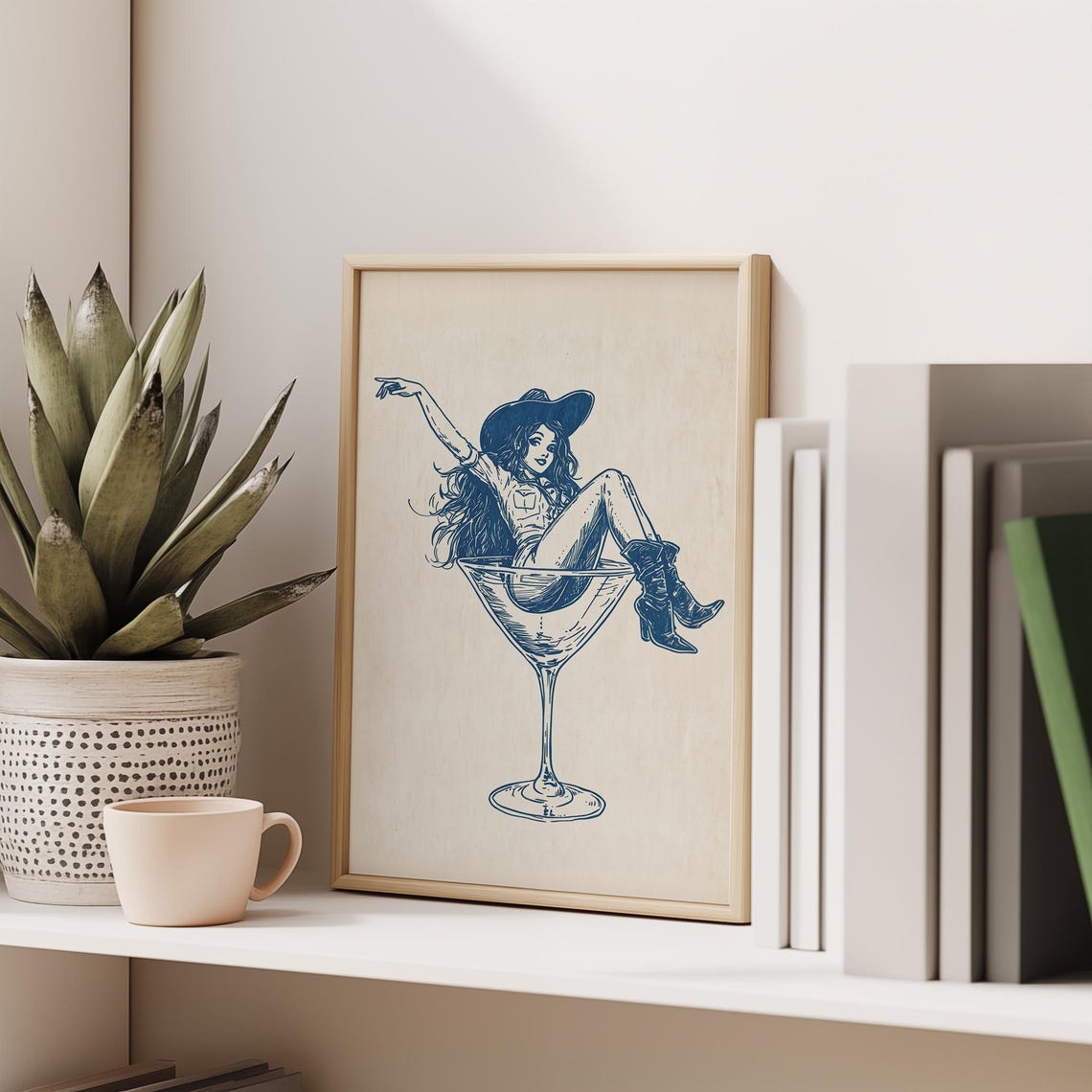 Retro Coastal Cowgirl Art Cocktail Wall Art Girly Bar Cart Print Coupe Glass Poster Cute Apartment Poster Dorm Room Print - Image 2