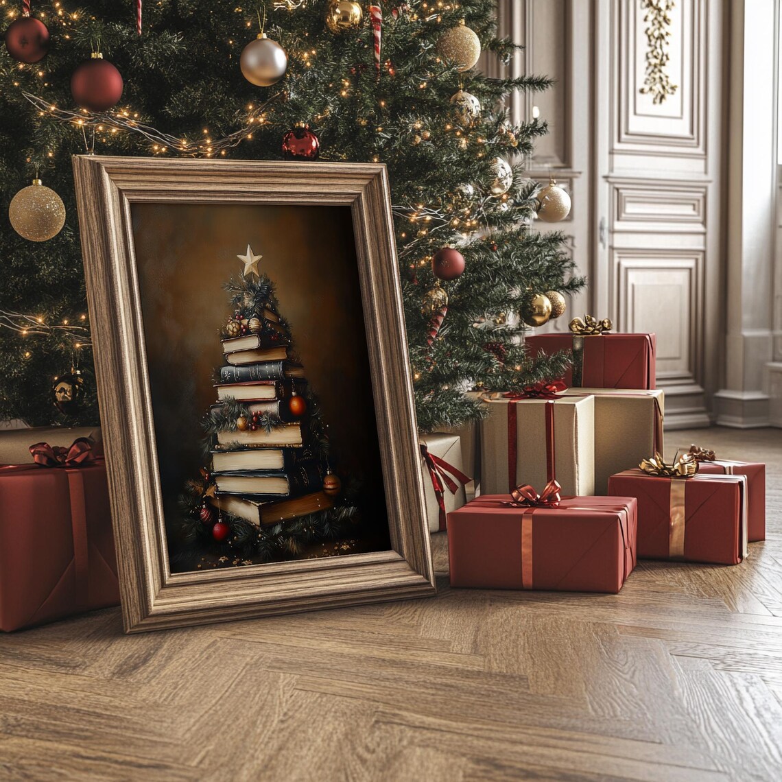 Vintage Books Christmas Tree Star Holiday Library Decor Wall Print - Image 2