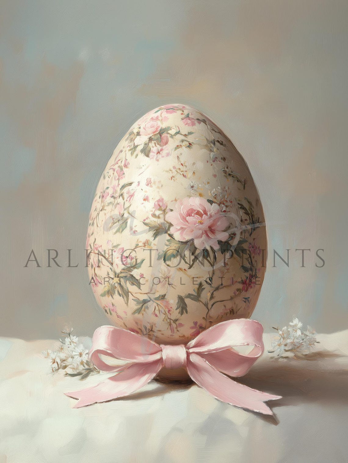 Pink Floral Easter Egg with Satin Bow in Ornate Gold Frame Art Poster - Image 2