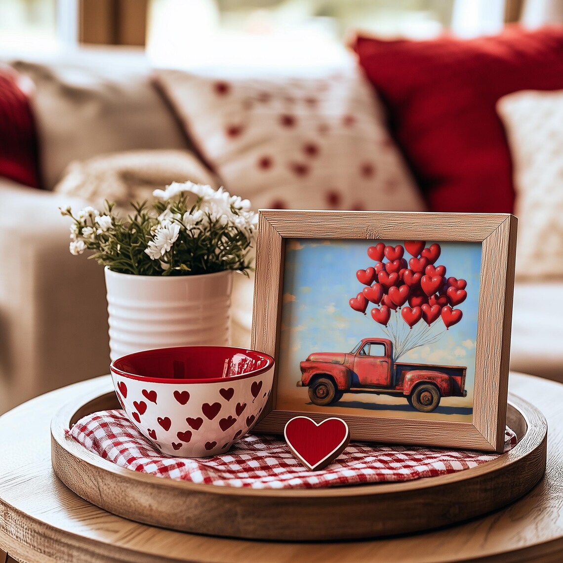 Cute Vintage Red Truck With Heart Balloons Valentines Day Poster - Image 4