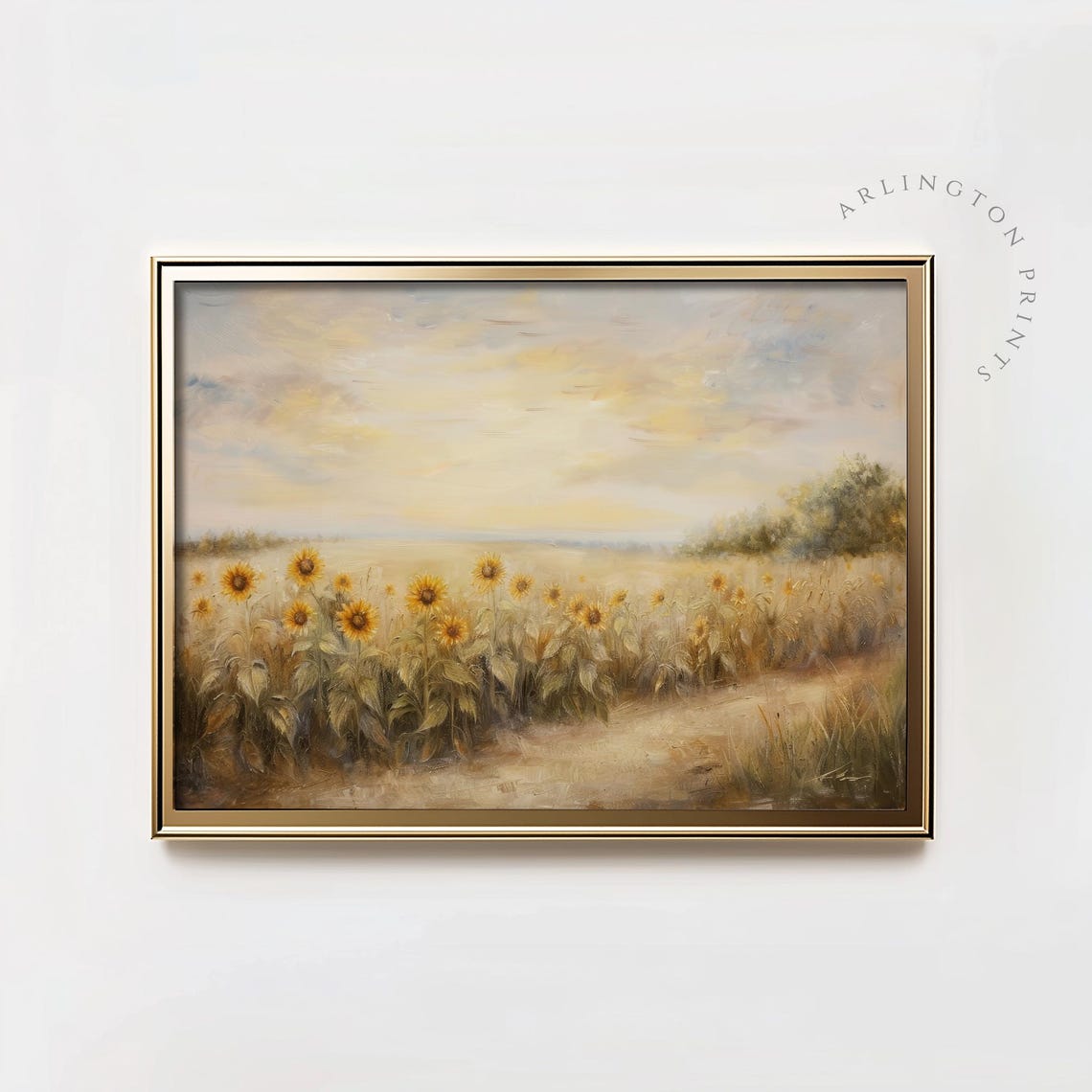 Sunflower Field Vintage Oil Painting Rustic Farmhouse Art Poster
