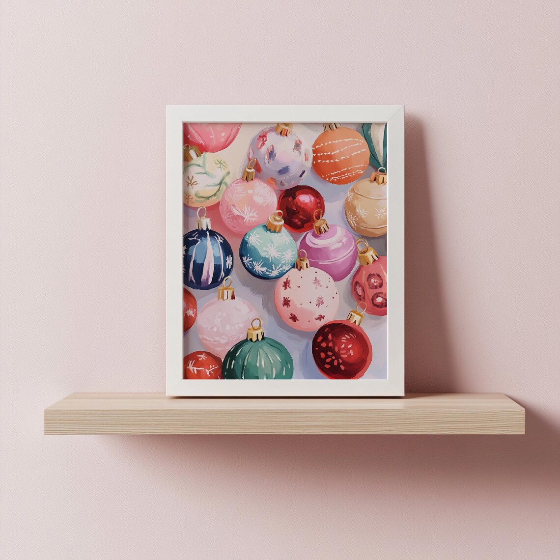 Colorful Painted Christmas Ornaments Pink Red Teal Preppy Style Poster - Image 2